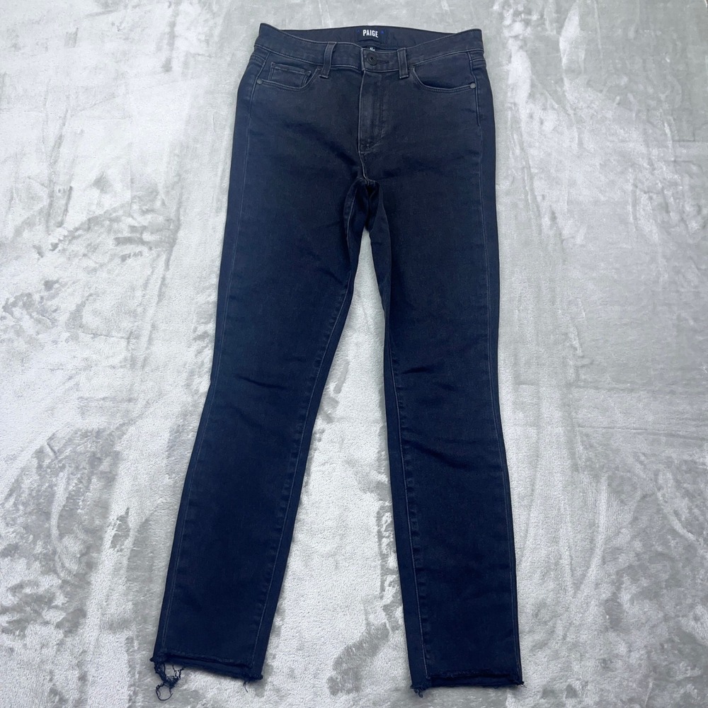 PAIGE Hoxton Ankle Peg Jeans Sz 27 Black Wash‎ Distressed Hem Denim USA Grunge